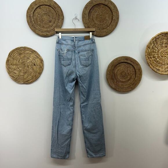 AEO American Eagle Blue Denim Loose Fit Distressed Baggy Jean 0 - Picture 2 of 6